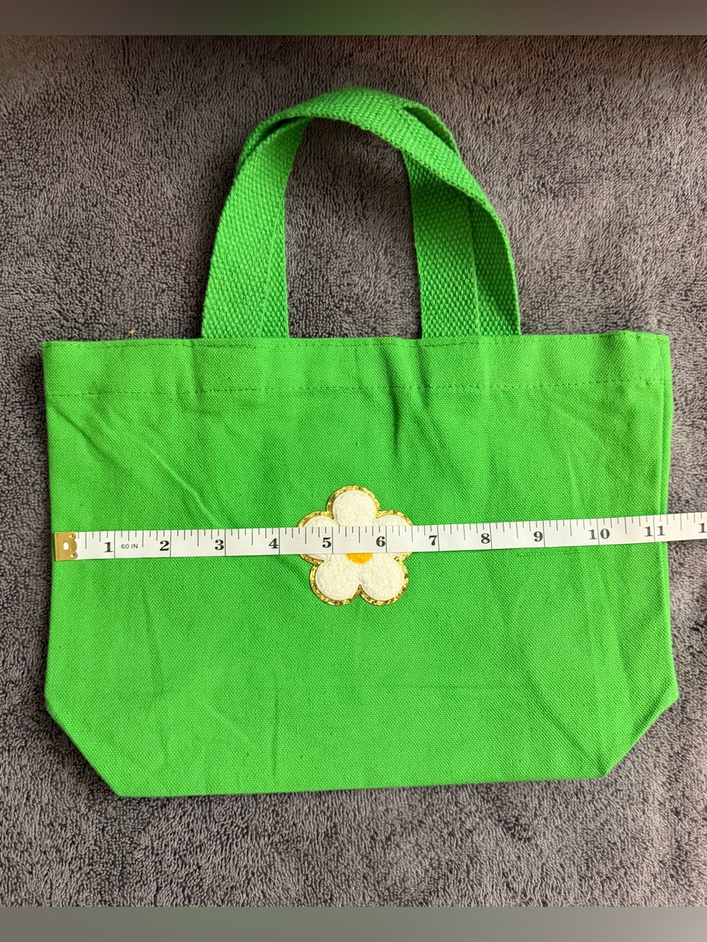 Reusable Canvas Gift Bag - Green Canvas Tote with Daisy Patch - Picture 3 of 7